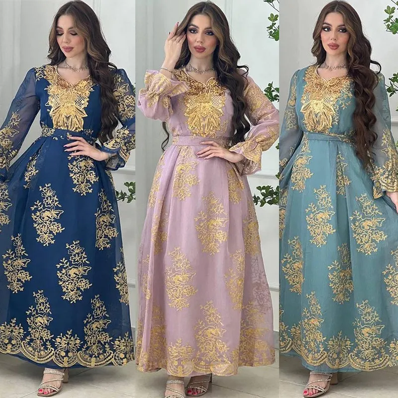 Muslim abaya Dresses 2023 EID al-adha Arab Dubai thêu đính váy khiêm tốn Muslim Đảng Evening Robe Dress