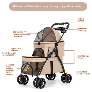 <span class=keywords><strong>Poussette</strong></span> pliable à double étage pour animaux de compagnie, 4 roues, en acier carbone, pour chiens et chats, imperméable, robuste, grande capacité, chariot de transport - Product Image 3