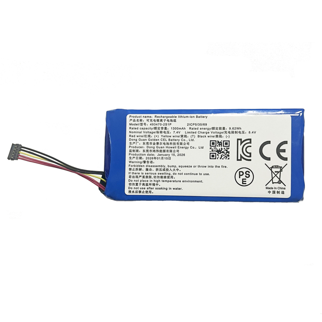 CEL 493470 2S1P 7.4V 1300mAh Li-polymer Semi-solid State Rechargeable Battery Cobalt Anode 1C Discharge 500 Cycles Home Consumer
