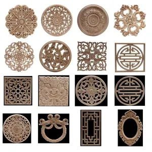 Wood Carving Decal Unpainted Flower Onlay Applique for Wall Furniture Door Decor