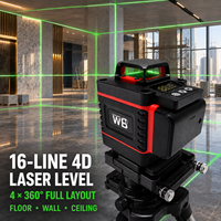 Niveau laser vert 4D 16 lignes WB DIY, alimenté par batterie 18V DC, idéal pour la construction sur chantier, nivellement automatique à 360° pour la mesure