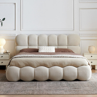 Juego de Cama de Tela Estilo Crema, Diseño Moderno, Cama King Size con Almacenamiento, Cama Tapizada Tipo Nube para Hotel, en Venta