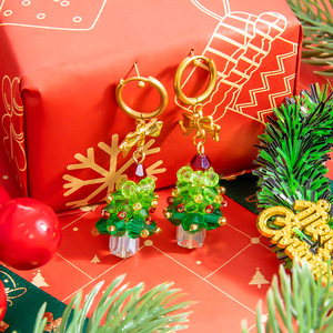 Pendientes colgantes con cuentas navideñas, diseño de árbol, muñeco de nieve y lazo, joyería para fiestas EH11069 - Product Image 2