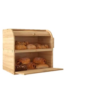 Wooden Bread Box Double Layer Flip Top Storage For <b>Kitchen</b> Countertop Bamboo Bread Keeper With Cover - Product Image 1