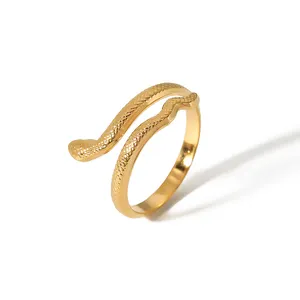 Креативные 18-каратные позолоченные кольца из нержавеющей стали в форме животного змеи для мужчин и женщин ювелирные изделия