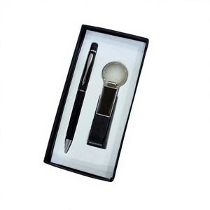 <b>Promotional</b> Gift Set Combo 2-in-1 Pen Key Holder Customization Luxury Executive Handmade Metal Leather Gift Box Wholesale - Product Image 1