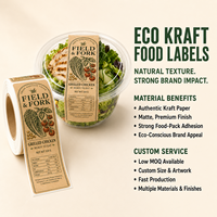Étiquette alimentaire autocollante en papier kraft écologique de qualité alimentaire, impression personnalisée, autocollant imperméable pour l'emballage des salades et des bols alimentaires