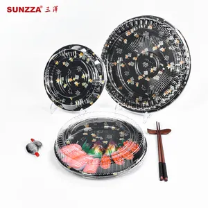 Sunzza包装便宜的价格一次性塑料外卖去食品包装深圆寿司盘与金箔印刷设计