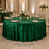 Nappe Ronde en Velours Écrasé Vert Émeraude 120 Pouces 220 GSM, Taille Personnalisée, Vente en Gros pour Location d'Événements