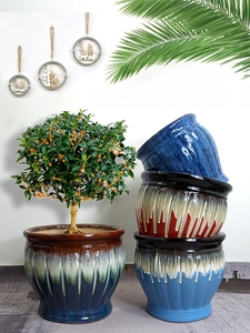 Macetas de jardín de <span class=keywords><strong>gres</strong></span> de cerámica grande con orificio de drenaje en forma de calabaza <span class=keywords><strong>para</strong></span> porche hogar Patio cubierta suelo maceta - Product Image 5