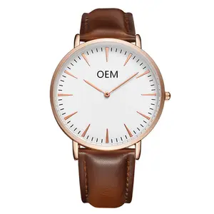 Personalizado logotipo de la marca de relojes crear logotipo minimalista reloj de pulsera correa de cuero genuino Japón movimiento de cuarzo reloj Unisex personalizado