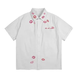 Groothandel Van Nieuwe Shirts Voor Heren Zomer Amerikaanse Effen Rode Lip Print Flip Kraag Casual Korte Mouwen Shirts