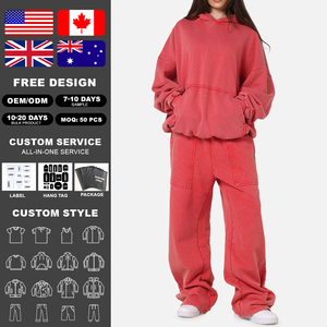 Custom Logo Unisex Oversized Hoodie <b>Set</b> Acid Wash 2 Piece Hoodie and Pants Streetwear Tracksuit Factory Wholesale - Product Image 2