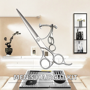 Kit de Corte de Cabello para Hombre, Tijeras de Peluquería de Acero Inoxidable de 6 Pulgadas con Bolsa de Cuero, Herramienta de Belleza para Salón - Product Image 2