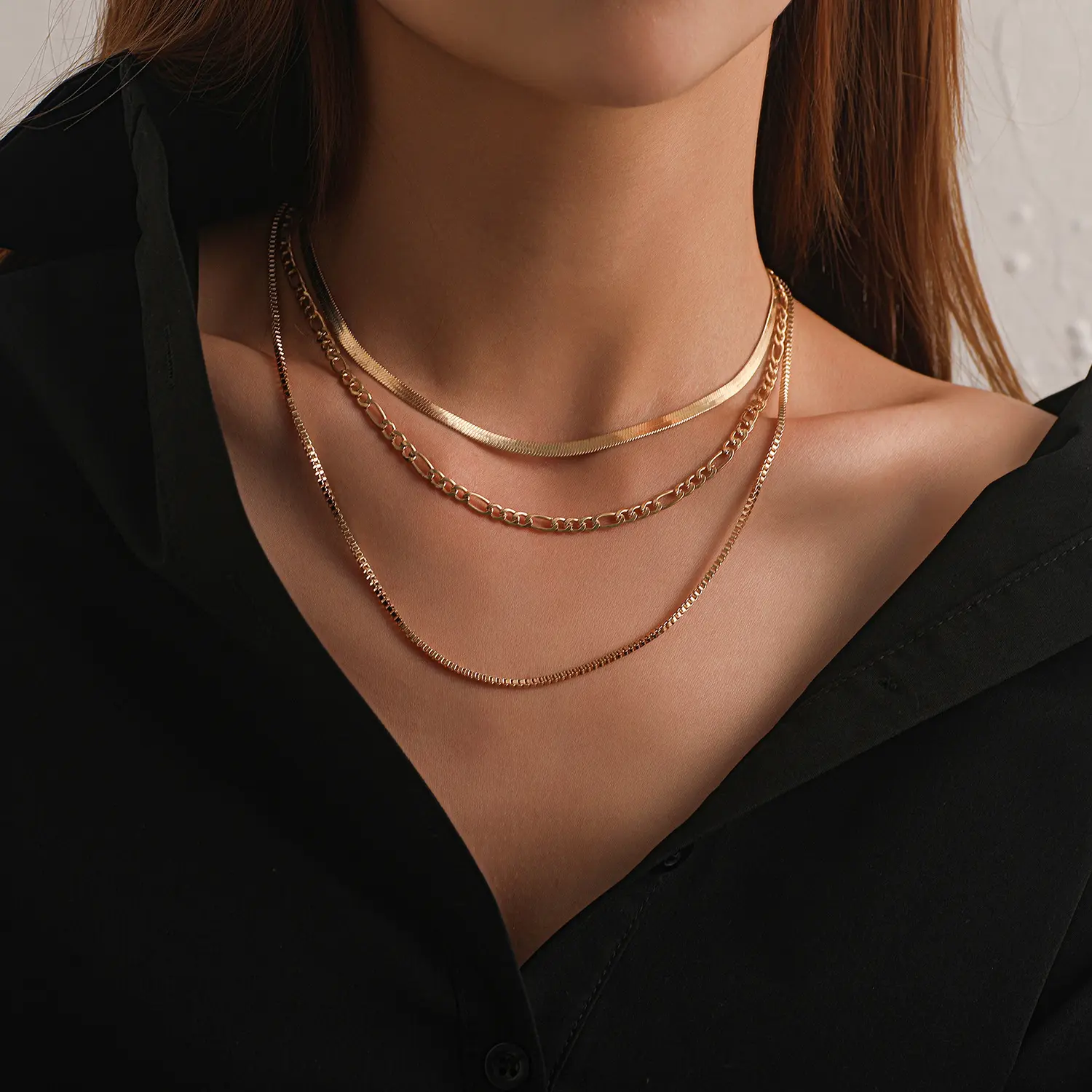 Custom Multi Layer 18K Gold Choker Ketting Rvs Gold Color Snake Kettingkettingen