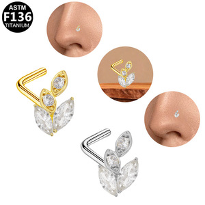 Piercing de nez en titane en forme de L F136 avec cristal de zircon, bijou pour usage quotidien, motif cœur végétal - Product Image 3