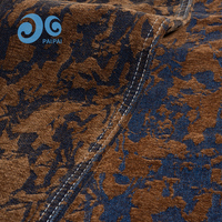 Tissu en denim de coton jacquard chenille de luxe, poids moyen, motif floral brun doré, toucher velours, pour manteau, jupe, pantalon