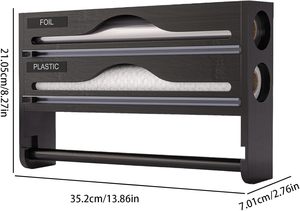 Distributeur de papier d'aluminium coupe-film alimentaire organisateur mural lame coulissante intégrée boîte de rangement de cuisine armoire garde-manger <span class=keywords><strong>réfrigérateur</strong></span> - Product Image 2