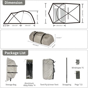 Tente de camping OEM 1 chambre 1 salon - Tente légère et imperméable avec cheminée pour 2 personnes, utilisable toute saison - Product Image 2