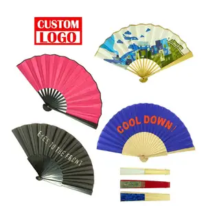 33CM Large Hand Fan With Custom Logo Printed Silk Hand Fan Custom Fold Fan for Women Ladys Girls Dance Party