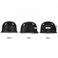 Casques de moto demi-intégraux en fibre de carbone légers avec boucle à dégagement rapide à une main, languette de traction rouge, finition brillante et doublure amovible lavable