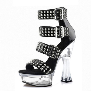 <span class=keywords><strong>Sandali</strong></span> Gotici <span class=keywords><strong>Neri</strong></span> <span class=keywords><strong>con</strong></span> <span class=keywords><strong>Tacco</strong></span> Spesso 14cm, Scarpe da Pole Dance <span class=keywords><strong>con</strong></span> Plateau e Punta Aperta per Donna - Product Image 4
