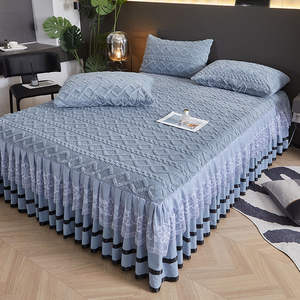 Luxuriöser Taft-Bettrock, Einzelstück, Verdickter Milch-Samt, Winter-Dickes Bettlaken, Fleece-Korallen-Spitzenrand, Vollständige Bettüberwürfe - Product Image 3