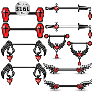 Gaby, nuevos diseños, barra de calibre 14, estrella, forma de corazón, anillos para pezones, joyería de pecho de acero inoxidable con chapado en oro para Piercing - Product Image 5