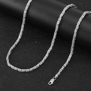 RINNTIN BSC79 Collier italien à maillons plats byzantins en argent sterling massif 925 de 2.5mm fait à la main pour femmes et hommes - Product Image 2
