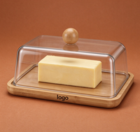 Boîte de rangement transparente anti-poussière en bambou et bois pour beurre, plat à beurre et à fromage avec couteau et fourchette