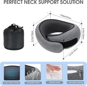 Oreiller de voyage en mousse à mémoire de forme, oreiller de soutien du cou 360 °   Oreiller de voyage ergonomique en U pour le cou, forme escargot - Product Image 4
