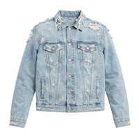 Veste en jean pour homme XUCHANG OEM, style streetwear, déchirée, 100% coton, délavage acide, bords bruts, personnalisable avec logo, modèle trucker
