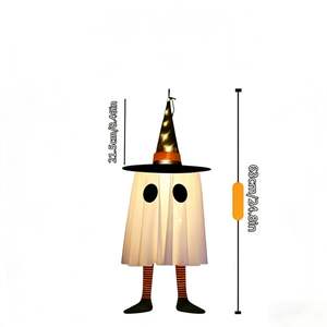 Luz colgante de fantasma de Halloween con luces LED de cadena con forma de sombrero de bruja, 3 modos de iluminación, funciona con pilas, adecuada para patio exterior - Product Image 3
