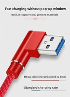 Câble USB-A/Micro/Type-C en nylon tressé rouge de haute qualité, double coudé à angle droit, charge rapide 90 degrés pour téléphone portable