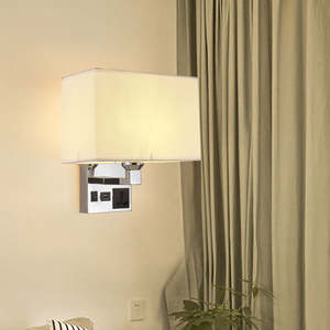 Fabric Shade <b>Wall</b> Sconce Hotel <b>Bedside</b> USB <b>Plug</b> Interface Charging Vintage <b>Wall</b> Lamp with Socket - Product Image 3