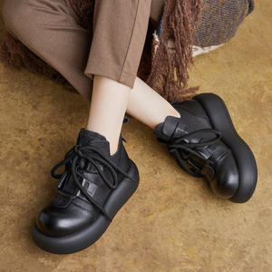 Botines Clásicos Británicos de Otoño, con Plataforma y Tacón de Cuña, de Cuero Genuino, con Cordones, Estilo Grueso y Original - Product Image 4