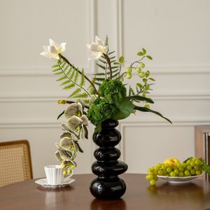 Ensemble de bouquets de fleurs artificielles Fleurs en soie Orchidée verte Arrangement en vase Style moderne Décoration de bureau à domicile - Product Image 2