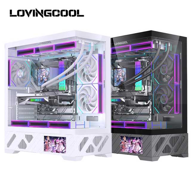 Lovingcool ATX Computer Case with 5.5 Inch Screen Panoramic Design Full Motherboard Support 360mm Radiator OEM Custom Logo