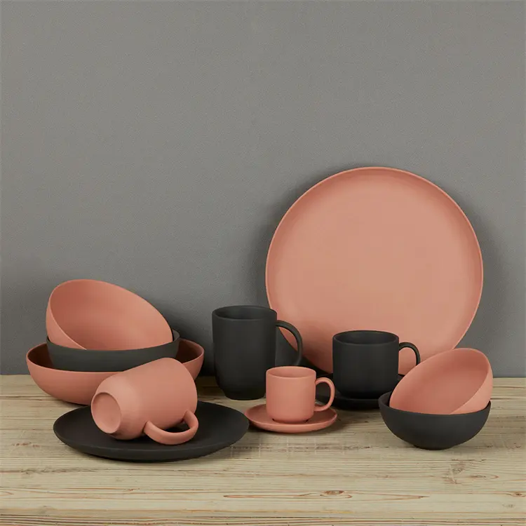 Matte color clay european style ceramic plates sets dinnerware round home goods porcelain dinner plate