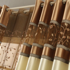 Nouveaux rideaux de luxe prêts à poser en satin froissé de style européen, broderie transparente, pour salon et chambre à coucher - Product Image 3