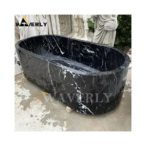 Large Luxury Solid Surface Cast Stone Freestanding Free Standing Stone Round Bathtub Black Surround