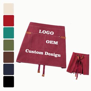 Waterproof Printed Logo Waist Canvas Apron for Kitchen Restaurant <b>Coffee</b> Shop Home Cooking-Adjustable Multiple Pockets - Product Image 1