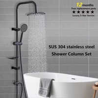 Ensemble de douche pluie noir/chrome pour baignoire avec douchette, système de douche à effet pluie pour salle de bain, accessoires de robinetterie, adaptateur, mitigeurs