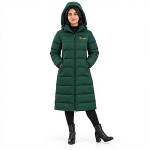 Manteau d'hiver matelassé à capuche extra long pour femme, coupe-vent, fermeture éclair, vert forêt - Product Image 1