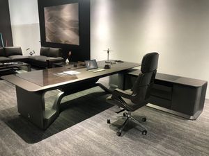 Ferrary, nuevo diseño, muebles de oficina modernos, juego de mesa ejecutiva, madera brillante, LED, alta tecnología, en forma de L, escritorio de oficina de lujo para CEO Boss - Product Image 2