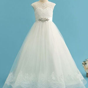 फैशनेबल जूनियर उच्च अंत शादी की पार्टी छोटी वर मिश्रण मंजिल लंबाई झोंके गेंद पजामा फूल लड़की पोशाक के लिए लड़की - Product Image 1