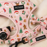 Ensemble de harnais pour chien personnalisé imprimé Noël, respirant, en maille douce, gilet réglable, laisse, collier, nœud papillon, porte-sac à déjections, accessoires