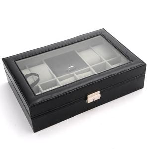 कस्टम सुरुचिपूर्ण घड़ी बॉक्स उपहार कंटेनिंग बॉक्स 8 स्लॉट घड़ी + 2 रॉ रिंग पीयू ओपनिंग विंडो फ्लैट लॉक ज्वेलरी बॉक्स - Product Image 3
