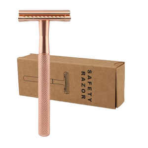 Rasoir pour le visage à double lame en acier inoxydable pour femmes, couleur or rose, tête de rasage écologique et sûre, modèle - Product Image 1