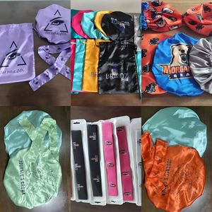 High Quality Women Polyester Custom Logo Printed Color Single/Double Layer Elastic Band <b>Bonnet</b> <b>Bonnets</b> and Satin <b>Hair</b> Wraps Bag - Product Image 4